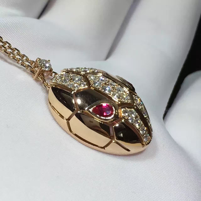 18K Rose Gold Luxury Jewelry Serpenti Necklace CL857662 With Rubellite / Demi Pavé Diamonds