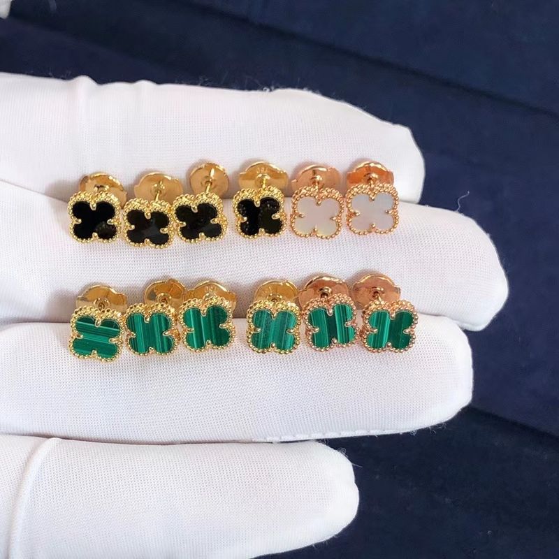 คุณภาพ ต่างหู VCA Mini Alhambra 18k Yellow Rose White Gold Malachite Sweet Alhambra Earstuds โรงงาน