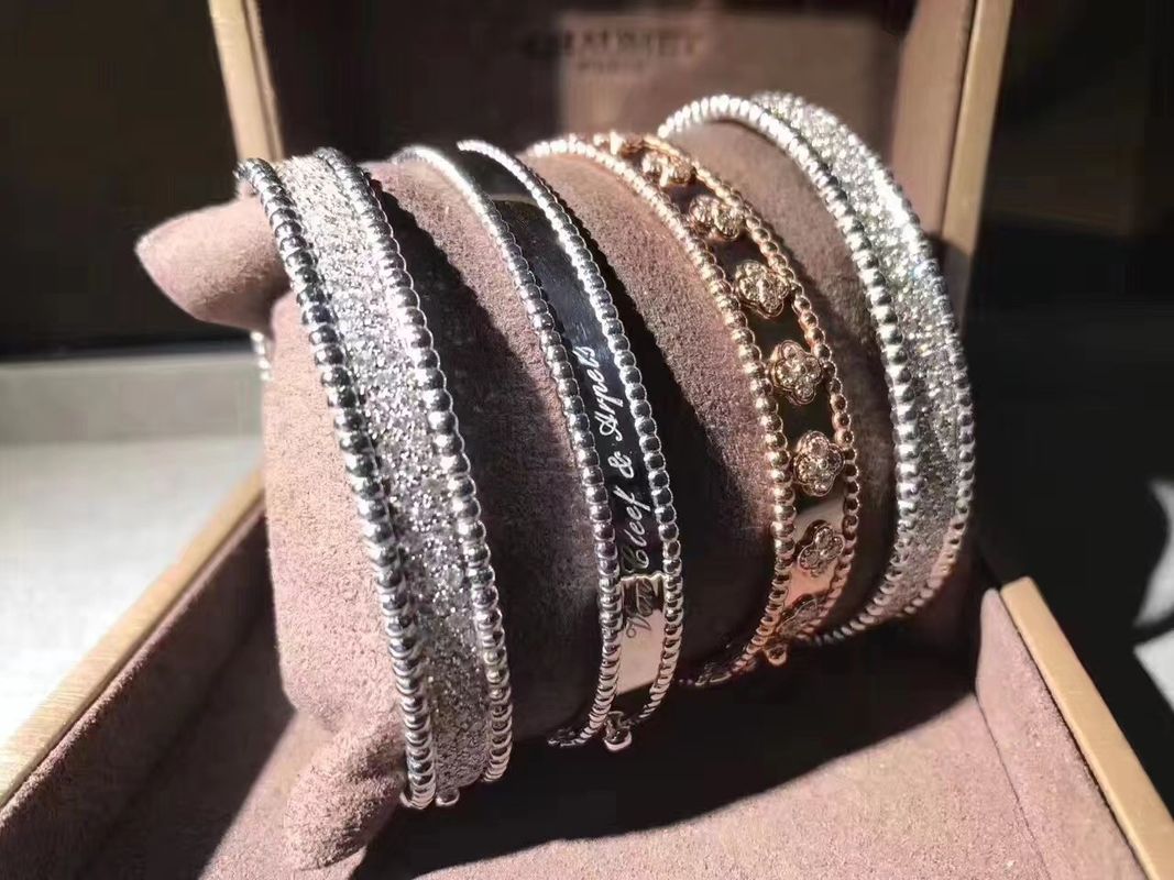 คุณภาพ รุ่นขนาดกลาง VCA Real 18k Gold Perlee Signature Bracelet White Rose Yellow Gold โรงงาน