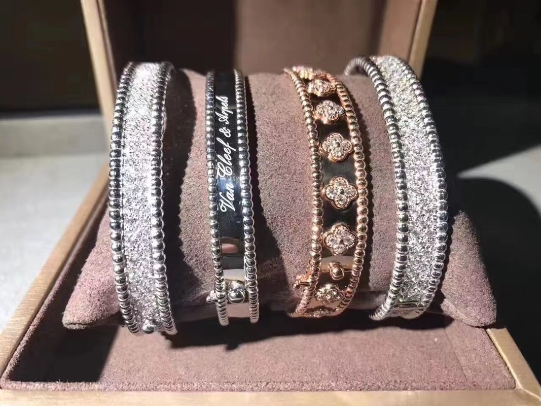 คุณภาพ รุ่นขนาดกลาง VCA Real 18k Gold Perlee Signature Bracelet White Rose Yellow Gold โรงงาน
