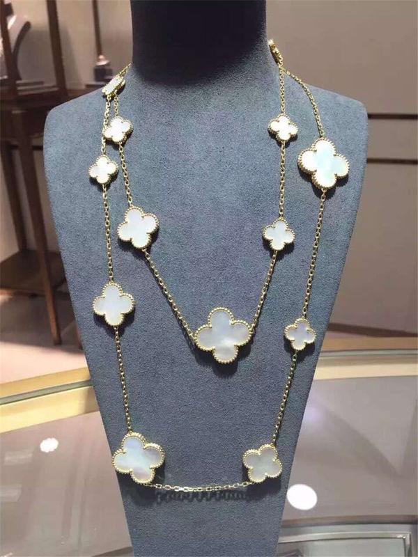คุณภาพ 16 Motifs 18k Van Cleef และ Arpels Magic Alhambra สร้อยคอยาวสีขาวสีเทา Mother Of Pearl Onyx โรงงาน