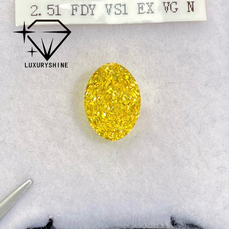คุณภาพ LuxuryShine VVS-VS เพชรแล็บสีแฟนซีเยลโลว์/ไลท์เยลโลว์/แฟนซีอินเทนส์/วิivid เยลโลว์ 1 กะรัต 2 กะรัต 3 กะรัต 4 กะรัต 5 กะรัต ทรง Oval Excellent Cut พร้อมใบรับรองและเครื่องประดับสั่งทำพิเศษ โรงงาน