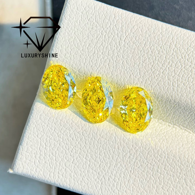 คุณภาพ LuxuryShine VVS-VS เพชรแล็บสีแฟนซีเยลโลว์/ไลท์เยลโลว์/แฟนซีอินเทนส์/วิivid เยลโลว์ 1 กะรัต 2 กะรัต 3 กะรัต 4 กะรัต 5 กะรัต ทรง Oval Excellent Cut พร้อมใบรับรองและเครื่องประดับสั่งทำพิเศษ โรงงาน