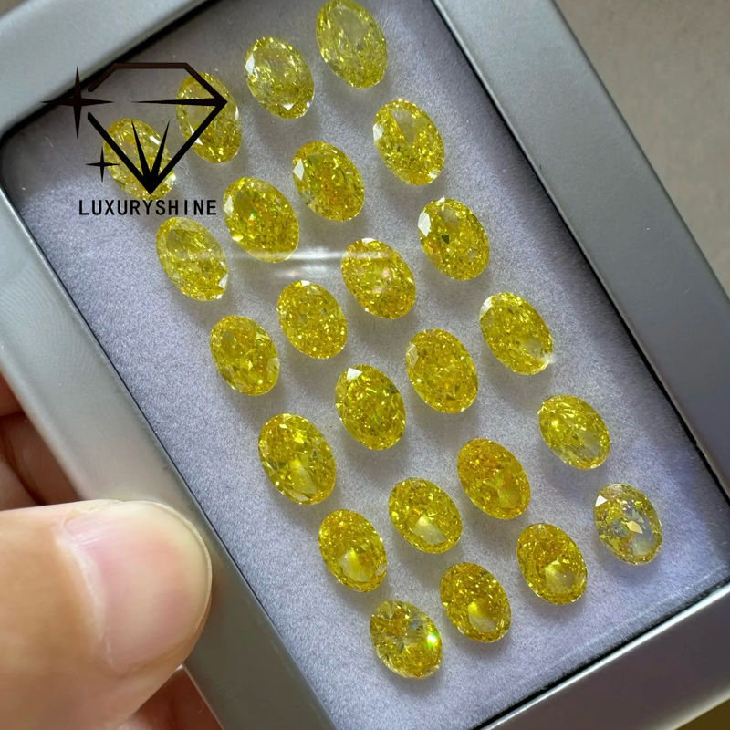 คุณภาพ LuxuryShine VVS-VS เพชรแล็บสีแฟนซีเยลโลว์/ไลท์เยลโลว์/แฟนซีอินเทนส์/วิivid เยลโลว์ 1 กะรัต 2 กะรัต 3 กะรัต 4 กะรัต 5 กะรัต ทรง Oval Excellent Cut พร้อมใบรับรองและเครื่องประดับสั่งทำพิเศษ โรงงาน