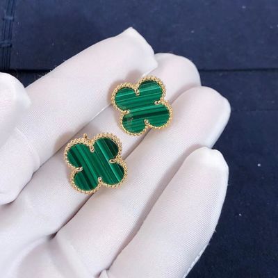 คุณภาพ Van Cleef And Arpels Mini Alhambra ต่างหู 18k Yellow Gold Malachite โรงงาน