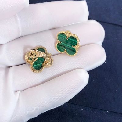 คุณภาพ Van Cleef And Arpels Mini Alhambra ต่างหู 18k Yellow Gold Malachite โรงงาน