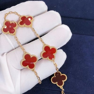 คุณภาพ Red Van Cleef Arpels สร้อยข้อมือทองคำ 18K 5 ลวดลายด้วยอัญมณี โรงงาน