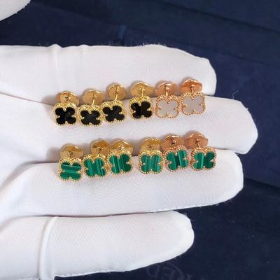 คุณภาพ ต่างหู VCA Mini Alhambra 18k Yellow Rose White Gold Malachite Sweet Alhambra Earstuds โรงงาน