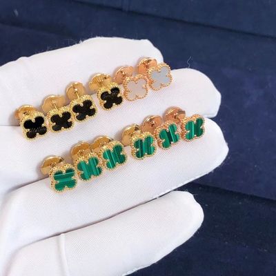 คุณภาพ ต่างหู VCA Mini Alhambra 18k Yellow Rose White Gold Malachite Sweet Alhambra Earstuds โรงงาน