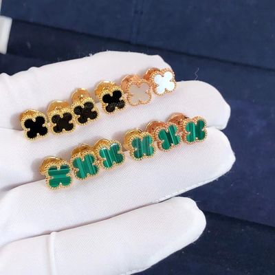 คุณภาพ ต่างหู VCA Mini Alhambra 18k Yellow Rose White Gold Malachite Sweet Alhambra Earstuds โรงงาน