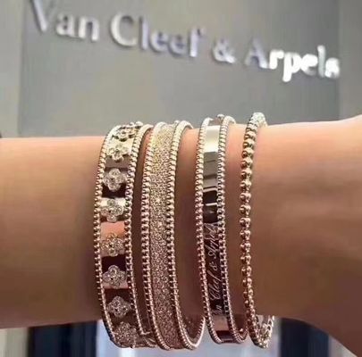 คุณภาพ รุ่นขนาดกลาง VCA Real 18k Gold Perlee Signature Bracelet White Rose Yellow Gold โรงงาน