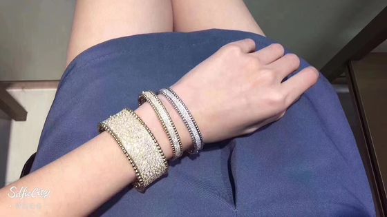 คุณภาพ รุ่นขนาดกลาง VCA Real 18k Gold Perlee Signature Bracelet White Rose Yellow Gold โรงงาน