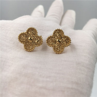 คุณภาพ Van Cleef ต่างหู Alhambra วินเทจ 18K สีเหลืองทอง Van Cleef Mini Alhambra ต่างหู Mini โรงงาน