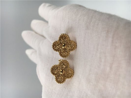 คุณภาพ Van Cleef ต่างหู Alhambra วินเทจ 18K สีเหลืองทอง Van Cleef Mini Alhambra ต่างหู Mini โรงงาน