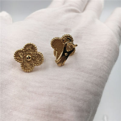 คุณภาพ Van Cleef ต่างหู Alhambra วินเทจ 18K สีเหลืองทอง Van Cleef Mini Alhambra ต่างหู Mini โรงงาน