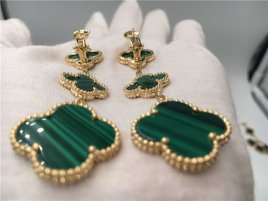 คุณภาพ Van Cleef Arpels เครื่องประดับทอง 18K ต่างหูผู้หญิงรูปดอกไม้สีเขียว โรงงาน