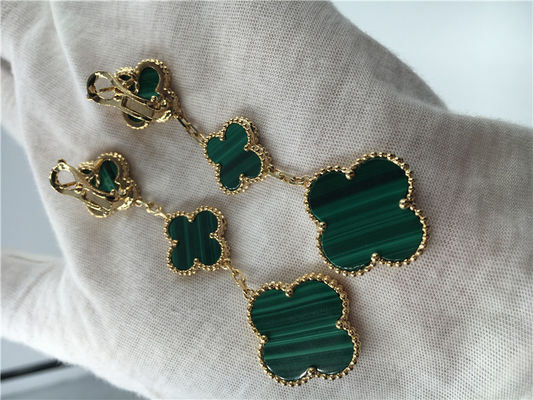 คุณภาพ Van Cleef Arpels เครื่องประดับทอง 18K ต่างหูผู้หญิงรูปดอกไม้สีเขียว โรงงาน