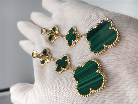 คุณภาพ Van Cleef Arpels เครื่องประดับทอง 18K ต่างหูผู้หญิงรูปดอกไม้สีเขียว โรงงาน