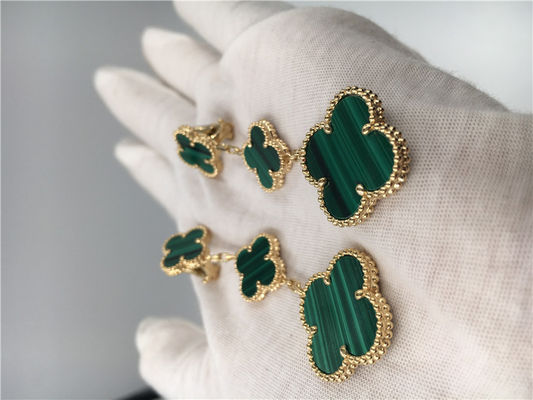 คุณภาพ Van Cleef Arpels เครื่องประดับทอง 18K ต่างหูผู้หญิงรูปดอกไม้สีเขียว โรงงาน