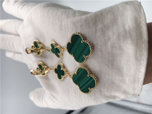 คุณภาพ Van Cleef Arpels เครื่องประดับทอง 18K ต่างหูผู้หญิงรูปดอกไม้สีเขียว โรงงาน