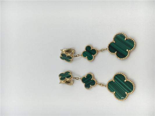 คุณภาพ Van Cleef Arpels เครื่องประดับทอง 18K ต่างหูผู้หญิงรูปดอกไม้สีเขียว โรงงาน