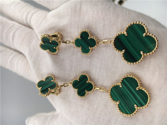 คุณภาพ Van Cleef Arpels เครื่องประดับทอง 18K ต่างหูผู้หญิงรูปดอกไม้สีเขียว โรงงาน