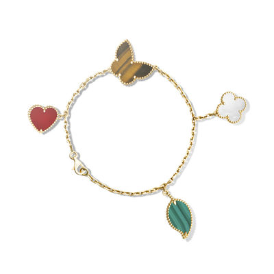 คุณภาพ 4 ลวดลาย Lucky Alhambra สร้อยข้อมือ 18k สีเหลืองทองกับ Carnelian / Tiger'S Eye Stone โรงงาน