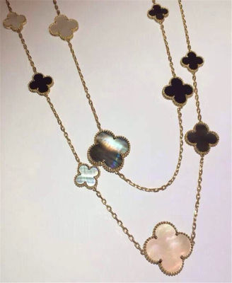 คุณภาพ 16 Motifs 18k Van Cleef และ Arpels Magic Alhambra สร้อยคอยาวสีขาวสีเทา Mother Of Pearl Onyx โรงงาน