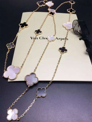 คุณภาพ 16 Motifs 18k Van Cleef และ Arpels Magic Alhambra สร้อยคอยาวสีขาวสีเทา Mother Of Pearl Onyx โรงงาน