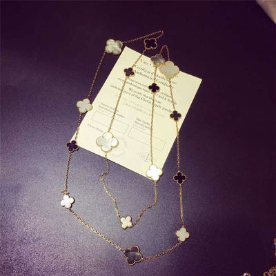 คุณภาพ 16 Motifs 18k Van Cleef และ Arpels Magic Alhambra สร้อยคอยาวสีขาวสีเทา Mother Of Pearl Onyx โรงงาน