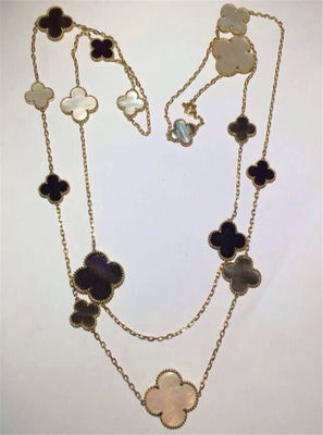 คุณภาพ 16 Motifs 18k Van Cleef และ Arpels Magic Alhambra สร้อยคอยาวสีขาวสีเทา Mother Of Pearl Onyx โรงงาน