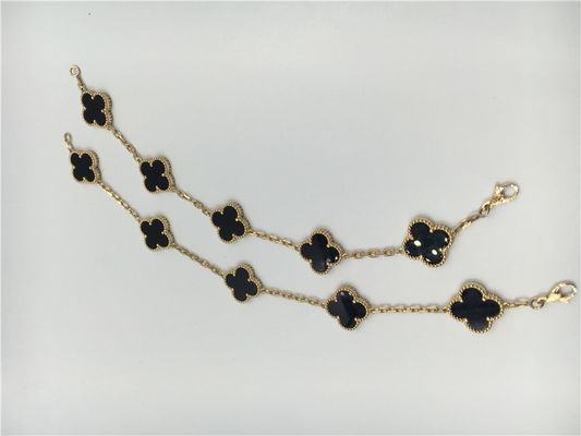 คุณภาพ สร้อยข้อมือดอกไม้วินเทจ Van Cleef พร้อม 5 Motifs Onyx, สร้อยข้อมือทองคำ 18k โรงงาน