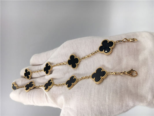 คุณภาพ สร้อยข้อมือดอกไม้วินเทจ Van Cleef พร้อม 5 Motifs Onyx, สร้อยข้อมือทองคำ 18k โรงงาน