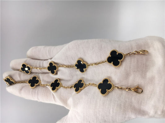 คุณภาพ สร้อยข้อมือดอกไม้วินเทจ Van Cleef พร้อม 5 Motifs Onyx, สร้อยข้อมือทองคำ 18k โรงงาน