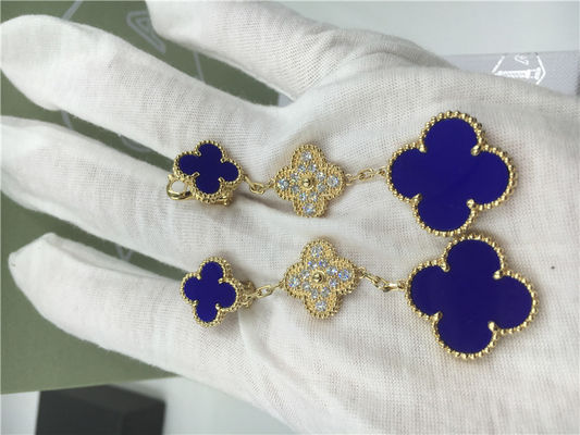 คุณภาพ 3 Motifs Blue Ceramic 18K Gold ต่างหู Flower Shaped Round Diamonds For Women โรงงาน