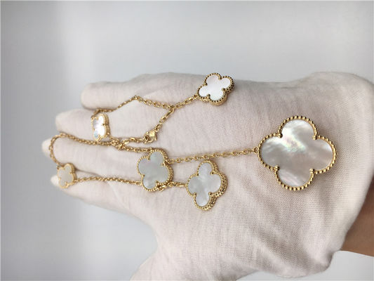 คุณภาพ White Mother Of Pearl Van Cleef Arpels Magic Alhambra สร้อยคอ 18k Yellow Gold โรงงาน