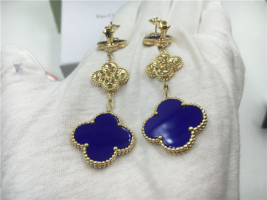 คุณภาพ VCARO9II00 Van Cleef ต่างหู Alhambra วินเทจพร้อม Malachite / Diamond โรงงาน