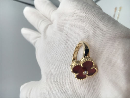 คุณภาพ แหวนทองคำ 18K Carnelian สำหรับผู้หญิง Alhambra วินเทจที่ไม่ซ้ำใครพร้อมเพชรแท้ โรงงาน