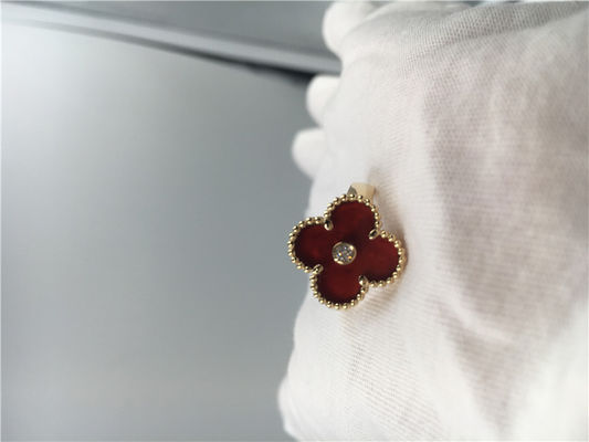 คุณภาพ แหวนทองคำ 18K Carnelian สำหรับผู้หญิง Alhambra วินเทจที่ไม่ซ้ำใครพร้อมเพชรแท้ โรงงาน