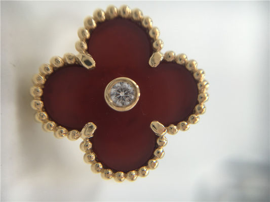 คุณภาพ แหวนทองคำ 18K Carnelian สำหรับผู้หญิง Alhambra วินเทจที่ไม่ซ้ำใครพร้อมเพชรแท้ โรงงาน