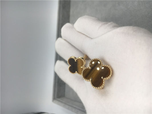 คุณภาพ Van Cleef Arpels ต่างหู Alhambra วินเทจ 18k สีเหลืองทองพร้อม bois d'amourette โรงงาน