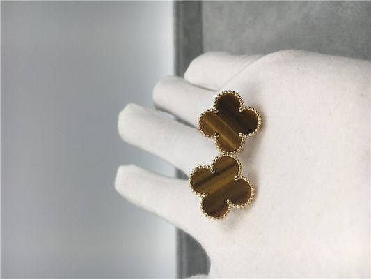 คุณภาพ Van Cleef Arpels ต่างหู Alhambra วินเทจ 18k สีเหลืองทองพร้อม bois d'amourette โรงงาน