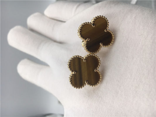 คุณภาพ Van Cleef Arpels ต่างหู Alhambra วินเทจ 18k สีเหลืองทองพร้อม bois d'amourette โรงงาน