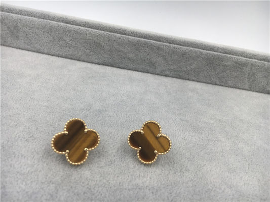 คุณภาพ Van Cleef Arpels ต่างหู Alhambra วินเทจ 18k สีเหลืองทองพร้อม bois d'amourette โรงงาน
