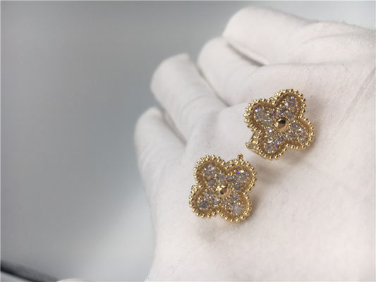 คุณภาพ ต่างหูเพชรรอบวินเทจ 18K Gold แฮนด์เมดสำหรับภรรยา / แฟน โรงงาน