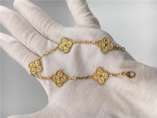 คุณภาพ Women's Yellow 5 Motifs สร้อยข้อมือทอง 18K Vintage Alhambra No Gemstone โรงงาน