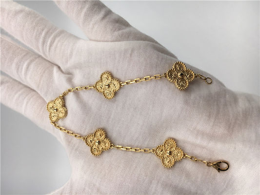 คุณภาพ Women's Yellow 5 Motifs สร้อยข้อมือทอง 18K Vintage Alhambra No Gemstone โรงงาน
