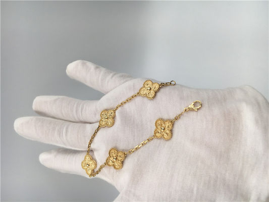 คุณภาพ Women's Yellow 5 Motifs สร้อยข้อมือทอง 18K Vintage Alhambra No Gemstone โรงงาน