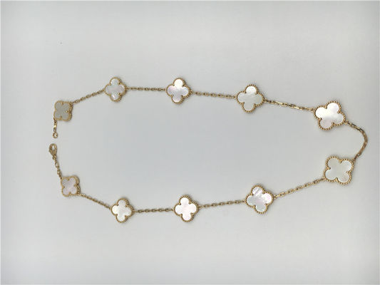 คุณภาพ White Mother Of Pearl Van Cleef Arpels Alhambra สร้อยคอ 18k Yellow Gold โรงงาน
