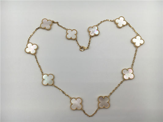 คุณภาพ White Mother Of Pearl Van Cleef Arpels Alhambra สร้อยคอ 18k Yellow Gold โรงงาน